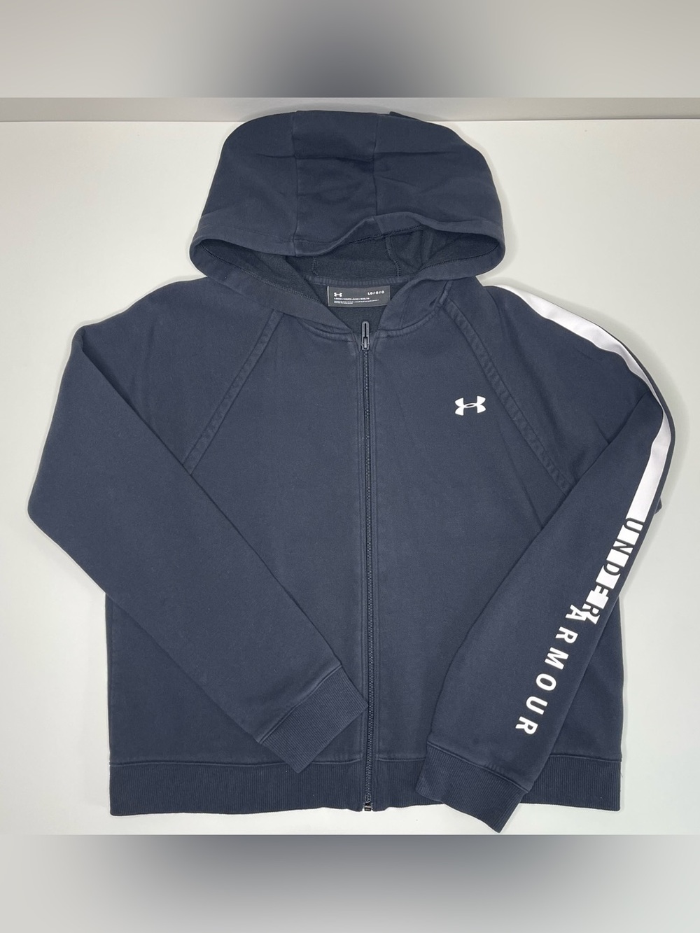 Under Armour Rival Fleece Full-Zip Hoodie (Black / White) Women's LARGE